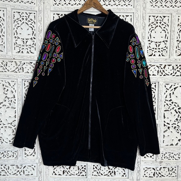 NWT Bob Mackie Wearable Art Velour Zip Up Track Jacket With Embroidered Jacket - Picture 1 of 6